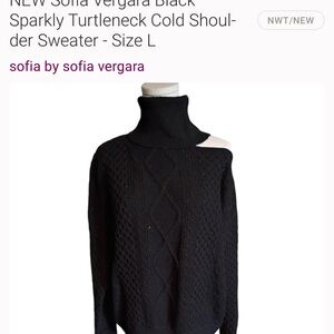 Sofia by Sofia Vergara Sparkly Black Cold Shoulder Turtleneck